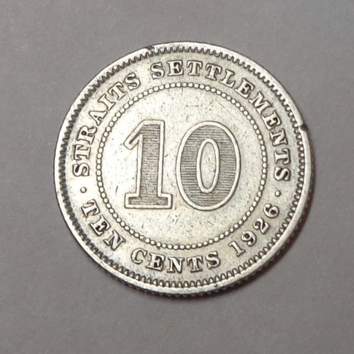 STRAITS SETTLEMENTS (MALAYSIA) 1926 Silver Coin 10 Cents