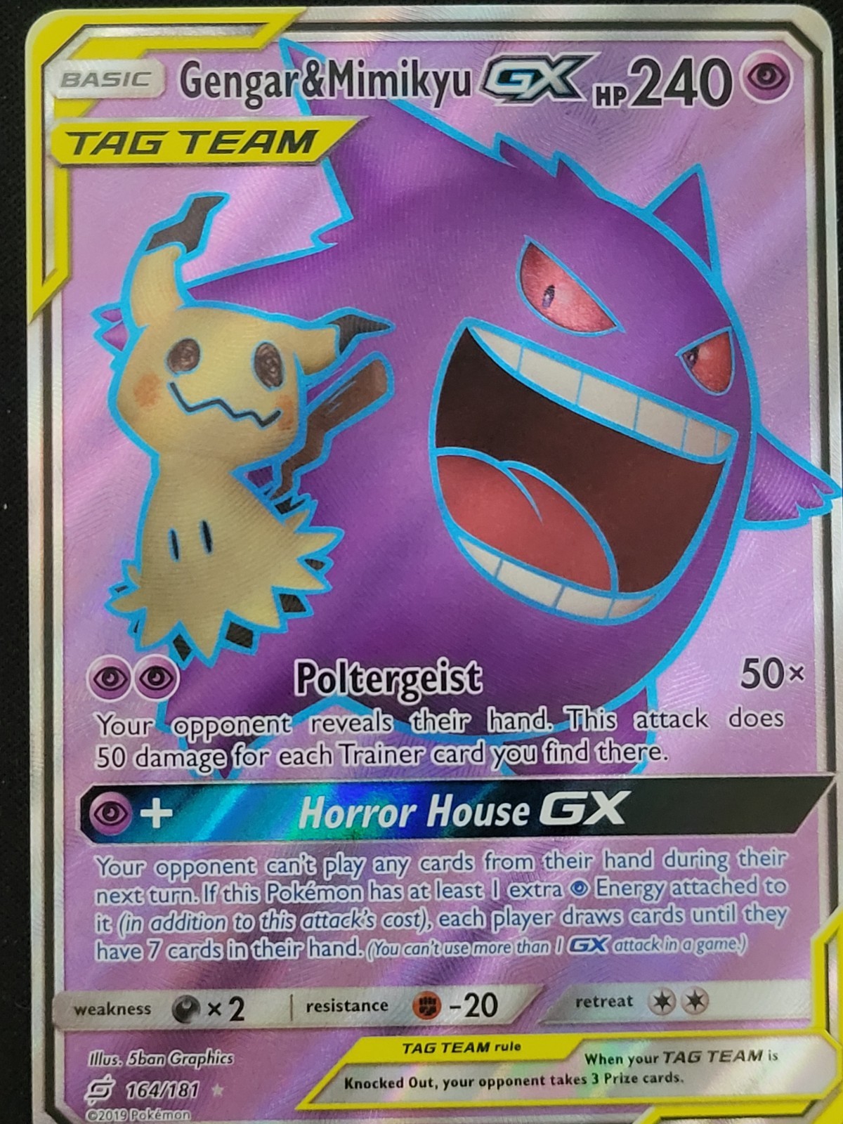 Pokémon 2019 Team Up Gengar Mimikyu GX Full Art Tag Team Card 164/181