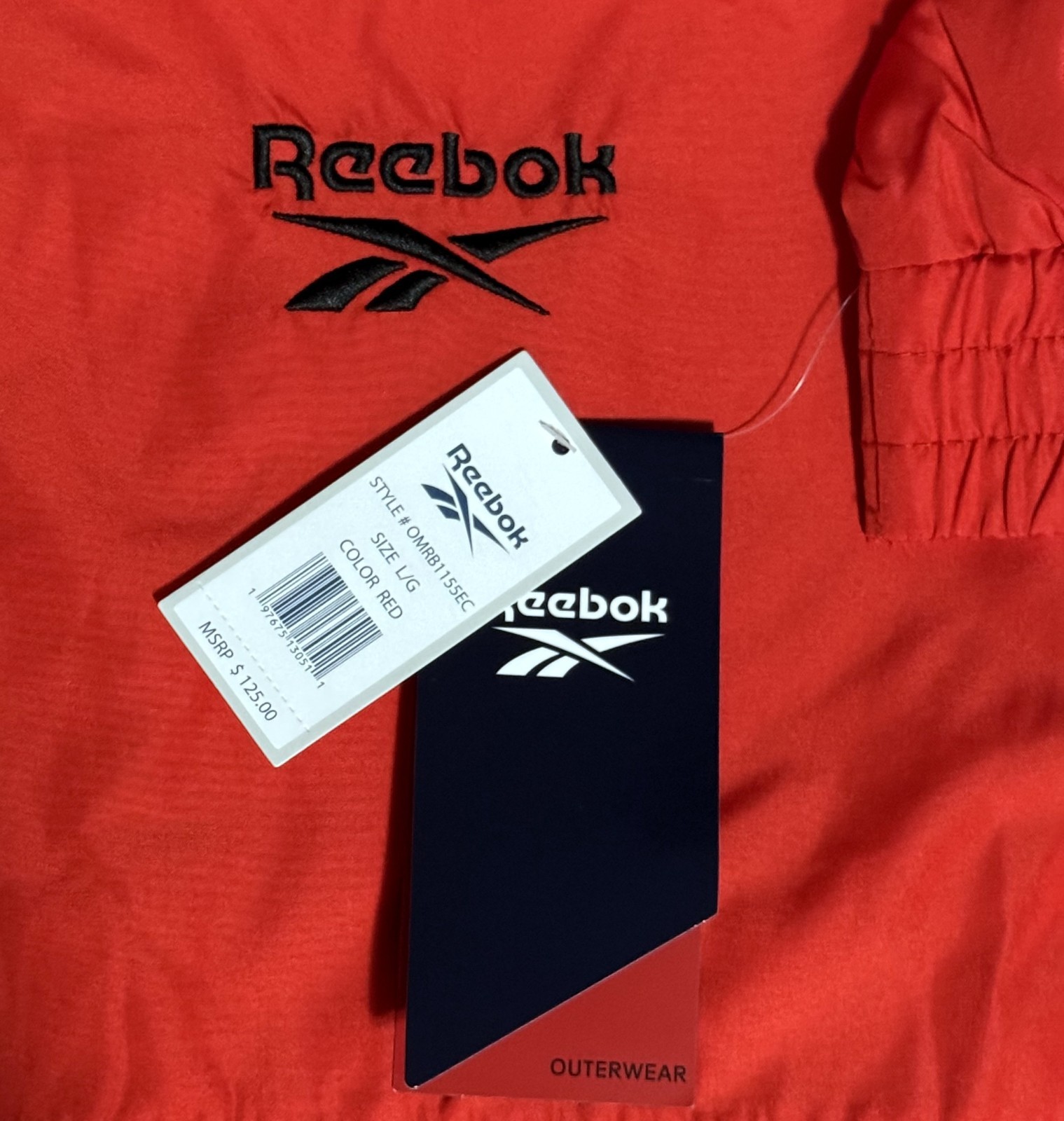 Men’s Reebok $125 Lightweight Hooded Red Windbreaker Jacket Size Large NWT thumbnail 6