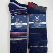 6 Pairs Mens Soft Fashion Crew Socks 6-12 Stripe Solid Blue Dk Gray NEW