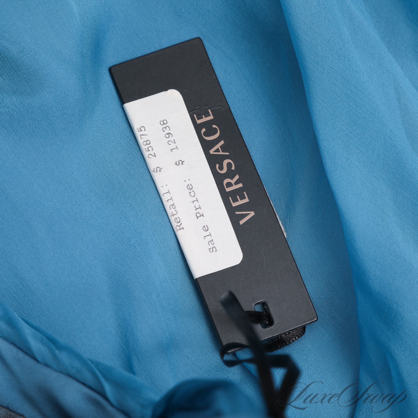 NWT Versace Made in Italy Peacock Blue Silk Chiffon Goddess Gown Runway Dress 40 image 8