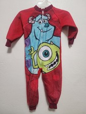 Y2K Monsters Inc Disney Zip Up Footed Pajamas All Over Print Boys Size 4