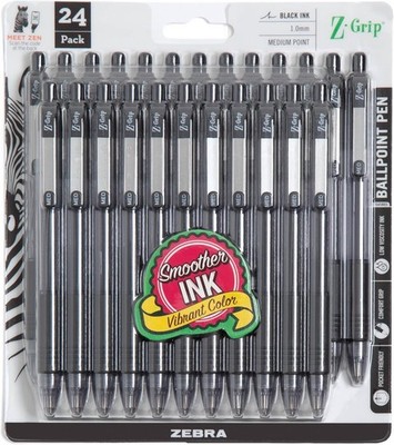 Zebra Pen Z-Grip Retractable Ballpoint Pen, Smooth-Flowing Black Ink, 1.0mm Medi
