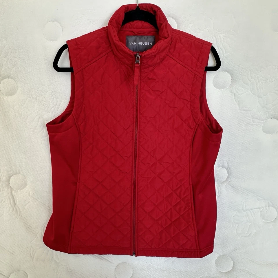 Chaleco Van Heusen Mujer L Rojo Acolchado Puffer Híbrido Cremallera Completa Bolsillos Y176F Foto 2 de 4