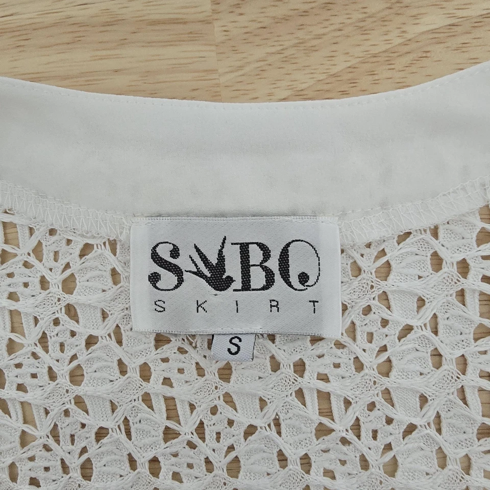 Vestido Falda Sabo Mujer Pequeño Blanco Crochet Envolvente Midi Manga Gorra Transparente Playa Foto 3 de 4