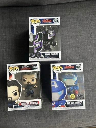 Funko Pop! Vinyl Marvel Black Panther, Sinister Strange, Captain America Set of…