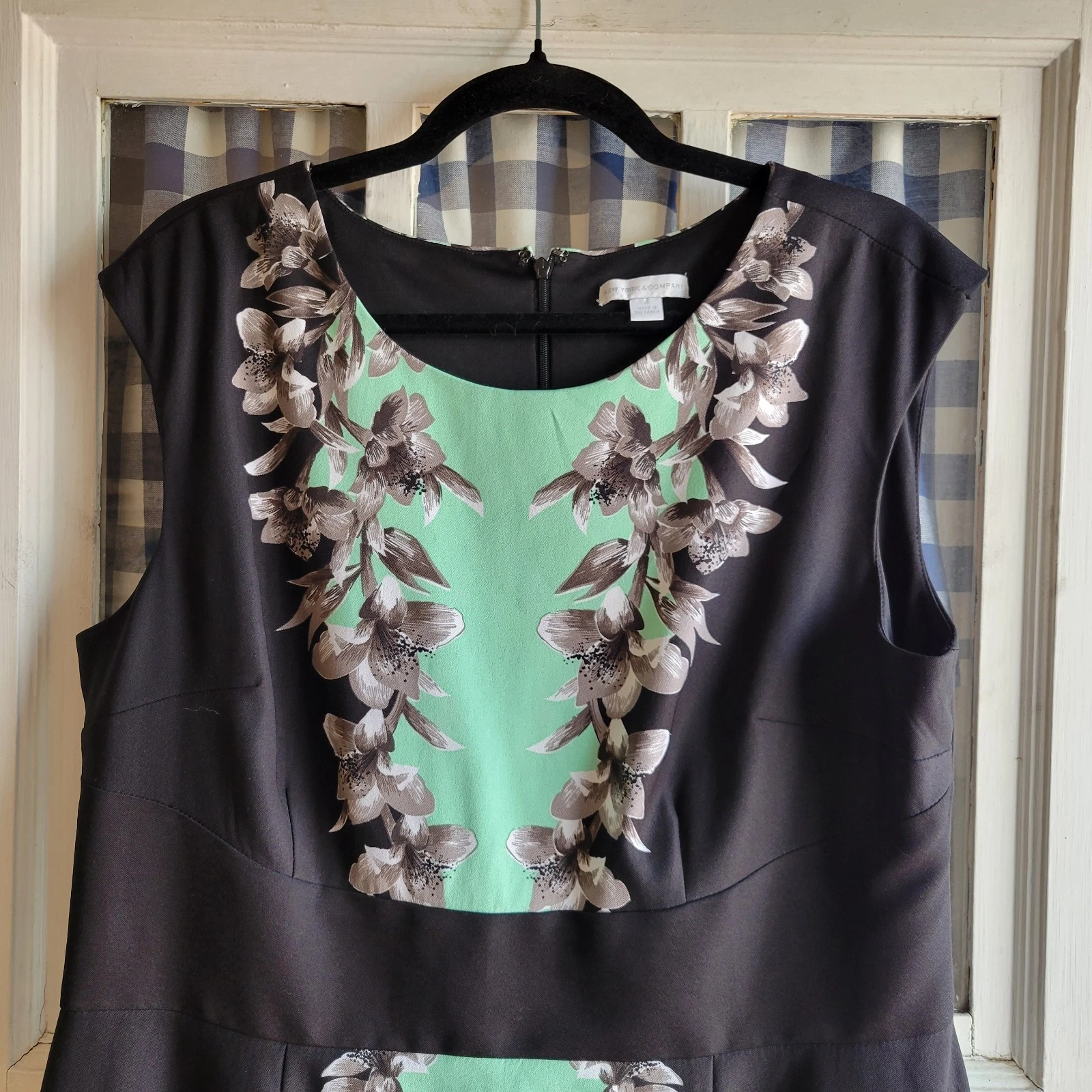 VETEMENTS Abito donna New York & Co nero grigio verde floreale foderato senza maniche taglia 16