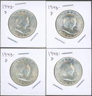 Lot of (4) Coins - 90% Silver Franklin Half Dollars - 1948-D *1st Year Issue!*