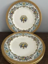 Minton’s Gilded Fruit Basket 4 Dinner Plates Ovington’s NY Chicago 10.5”