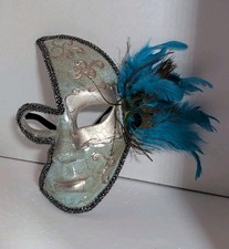 Masquerade Mask With Blue Peacock Feathers