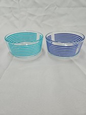 VTG 2 Pyrex Turquoise And Dark Blue Striped Quart Blue Bowls 7201 Made in USA