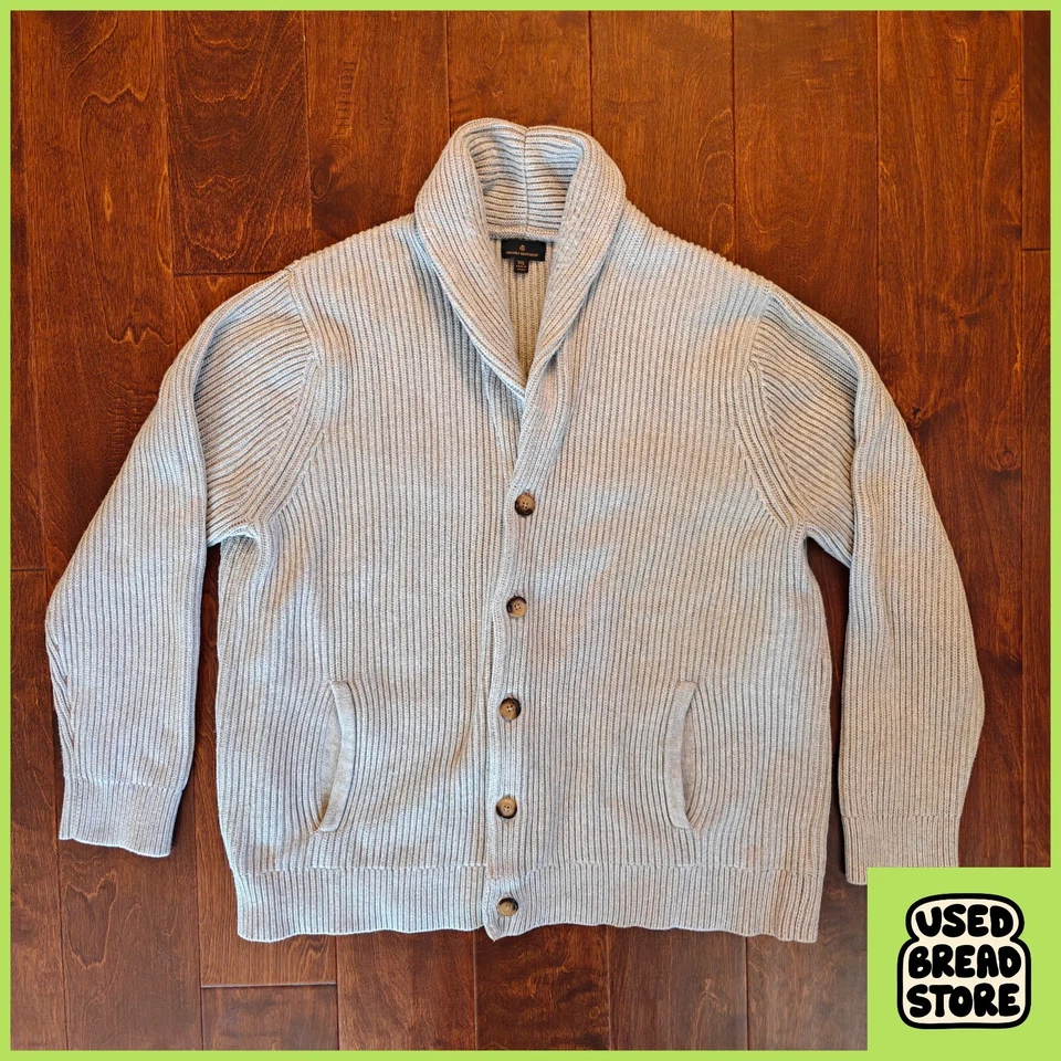 XXL Brooks Brothers Ribbed Shawl Collar Heavy Cardigan Sweater Mens Gray Warm - Image 2 of 4