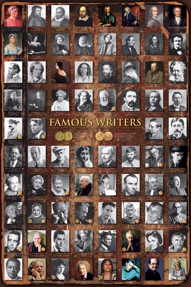 Famous Writers History of Great Authors and Books Poster 24x36 Inches