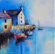 Original Oil/Oil pastel on canvas painting* 8 x 8 in, signed*Italian Song*