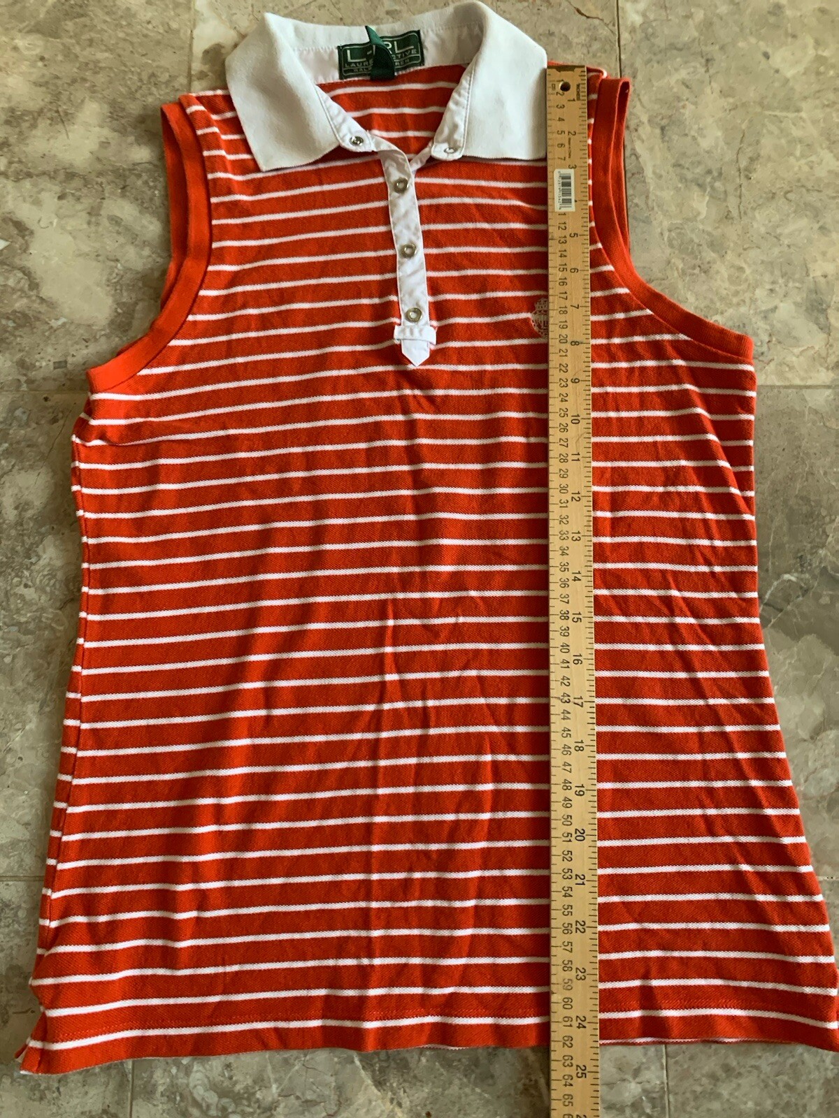 LRL Ralph Lauren Women’s Size M Active Sleeveless Collared Shirt White Orange thumbnail 2