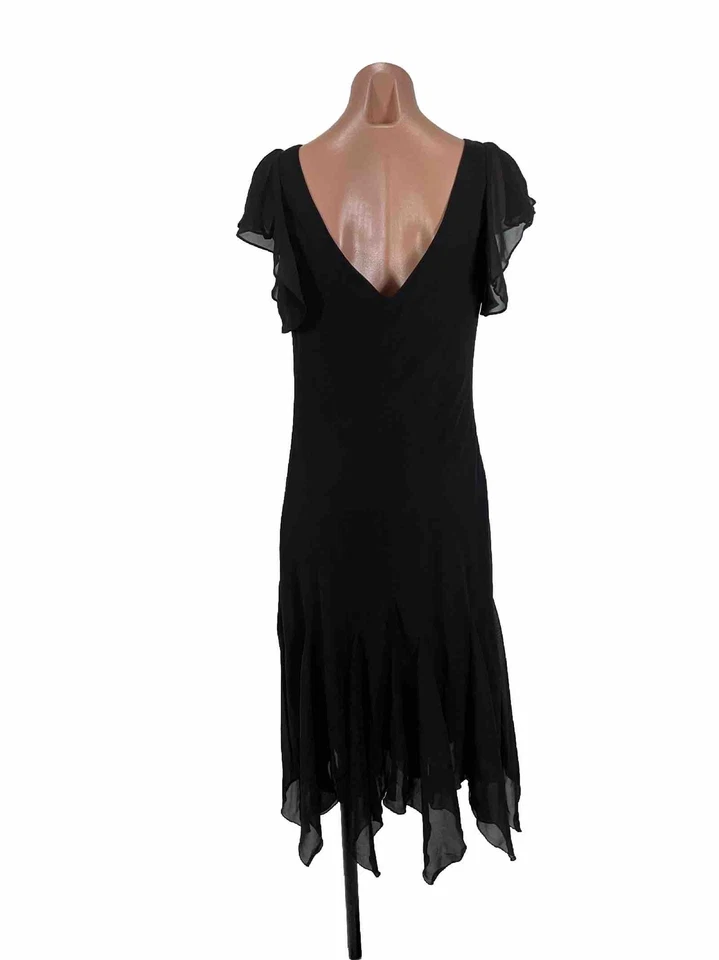 Vestido gótico vintage tamanho M/L preto chiffon floral frisado fada caprichoso anos 90 Y2K - Imagem 2 de 4