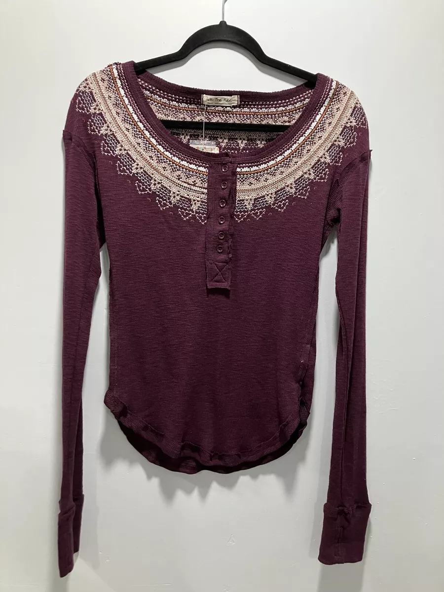 NWT Free People Fair Isle Embroidered Thermal Henley- Small