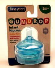 TOMY The First Years GumDrop Medium Flow Silicone Infant Nipples 2 Pack Blue 3m 