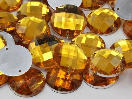 12mm Gold Topaz CH16 Round Flat Back Sew On Gems For Craft 60 PCS - Picture 1 of 2