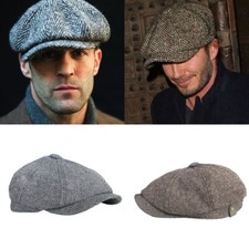 Peaky Blinders Hat Newsboy Flat Cap Herringbone Tweed Wool Baker Boy Gatsby