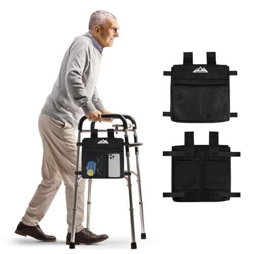 Walker Side Bag Water Resistant Accessory Basket Pouch for Folding Walkers Li...