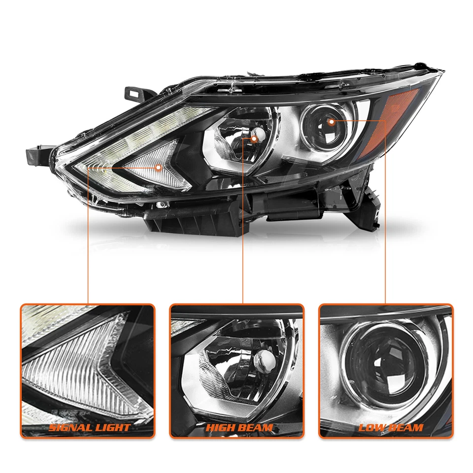 For 2017-2019 Nissan Rogue Sport w/LED DRL Halogen Headlights Headlamps Pair L+R - Image 4 of 4