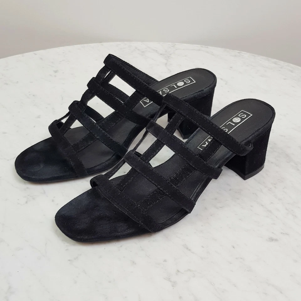 [ SOLSANA ] Женские черные Spencer Mules клетка каблуки туфли RRP $179 | Размер 38 евро - Изображение 4 из 4