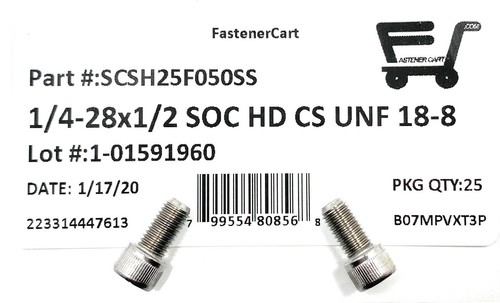 (25) 1/4-28 x 1/2 Stainless Steel Socket Head Cap Screw Allen Drive FINE THREAD - Picture 2 of 5