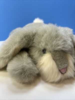 Commonwealth Vintage Plush Bunny Rabbit Grey Laying Rose Pink Bow Nose 14  Toy