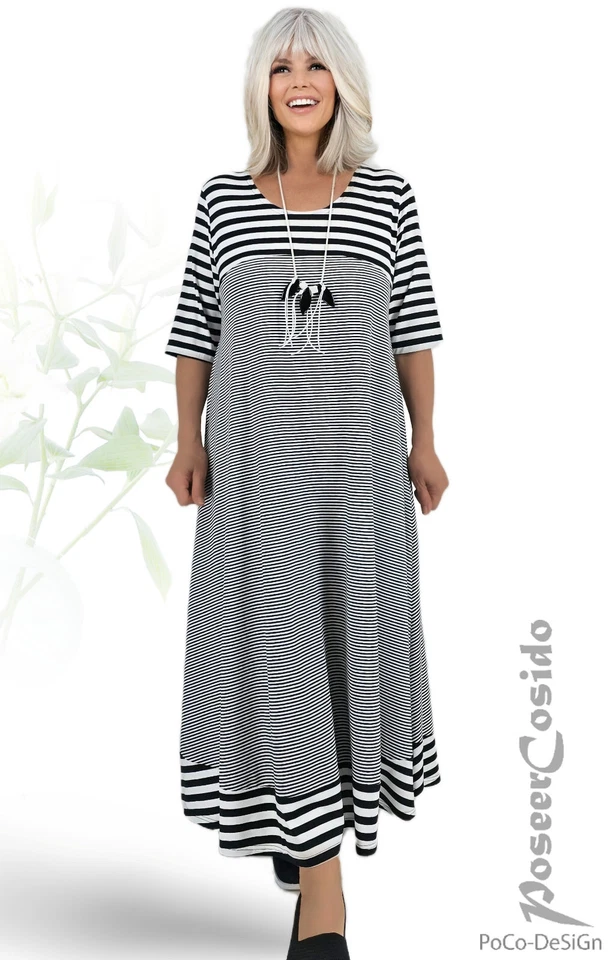 LAGENLOOK Sommer Ballon-Kleid schwarz weiß 44 46 48 50 52 54 56 58 L XL XXL XXXL - Bild 4 von 4