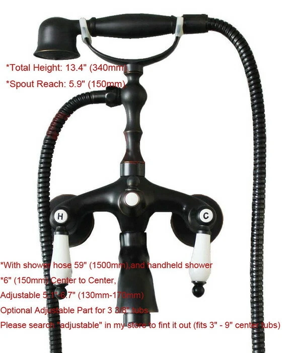Oil Rubbed Bronze Wall Mount Clawfoot Bath Tub Faucet Tap w/ Handheld Shower - Image 2 of 3