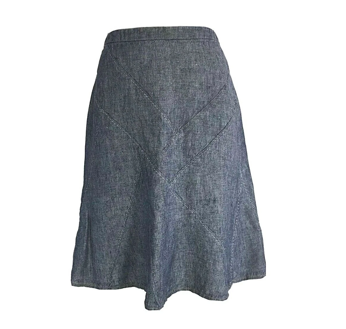 CAbi Skirt 4 Chambray Blue 100% Linen A Line White Stitch Washable Casual Career
Opens in a new wind