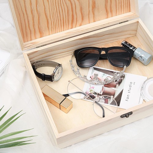 Caja de madera sin terminar con tapa con bisagras para manualidades hágalo usted mismo almacenamiento joyería caja de pino - Imagen 6 de 6