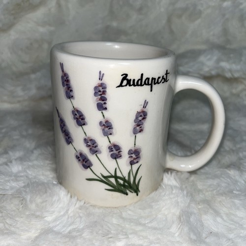 VTG White W/ Purple Floral Herbal LAVENDER Designed Coffee Mug Marked Budapest - Picture 3 of 11
