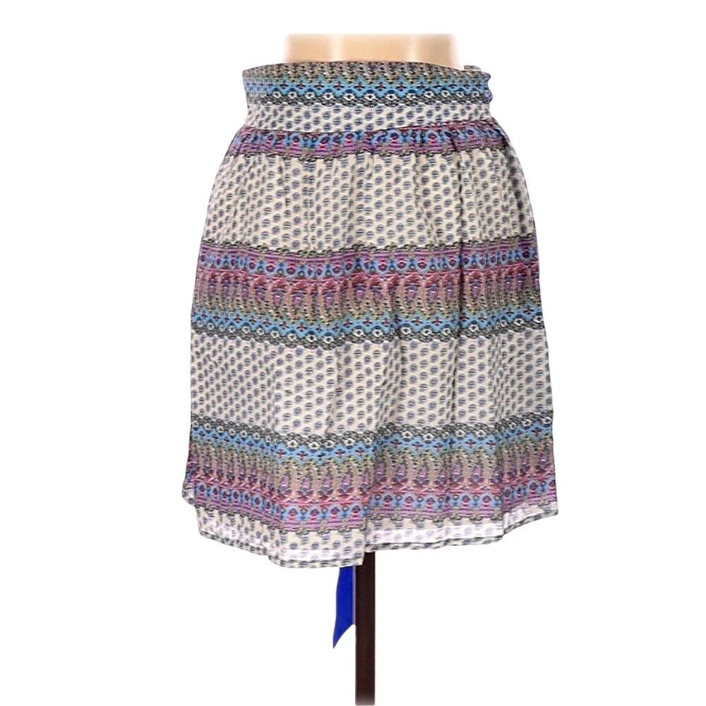 Hy & Dot Skirt Size S Cotton Silk Blend Side Zipper Waist Tie Multi Pattern