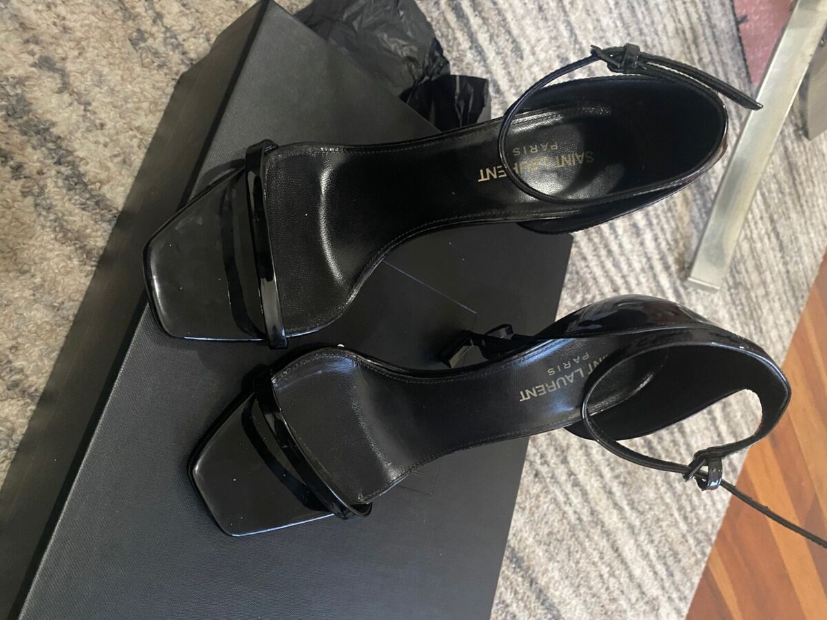 YSL Saint Laurent Opyum Sandals (Black Patent Leather) Size YSL Saint Laurent Opyum Sandals (Black Patent Leather) Size