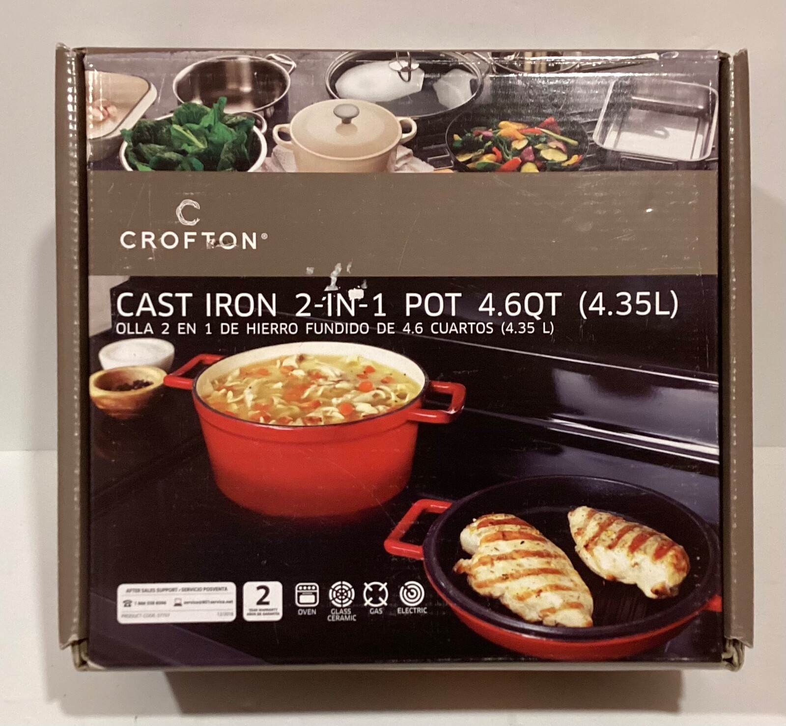 Crofton Cast Iron 2in1 Pot Red Enamel 4.6 QT 10" Wide New in Box eBay