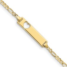 Real 10kt Yellow Gold Figaro Link ID Chain Bracelet; 7 inch; Lobster Clasp