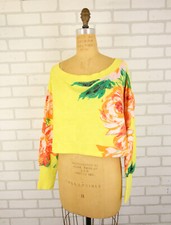 Anthropologie Daily Practice Cropped Floral Sweatshirt XS Yellow Wide Neck