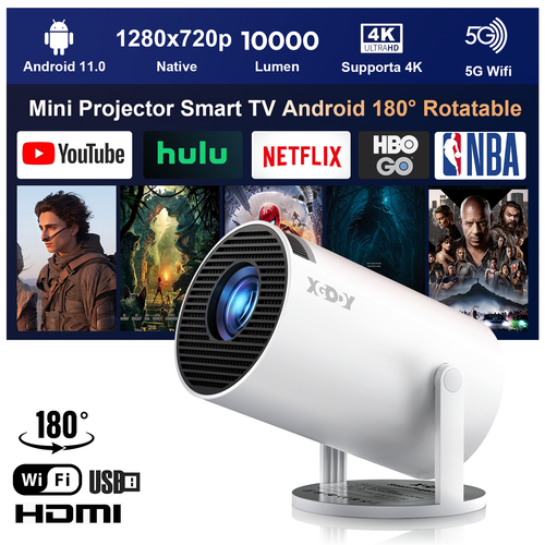 Mini Projector 4K UHD 1080p Android TV Projector WiFi Bluetooth Home ...