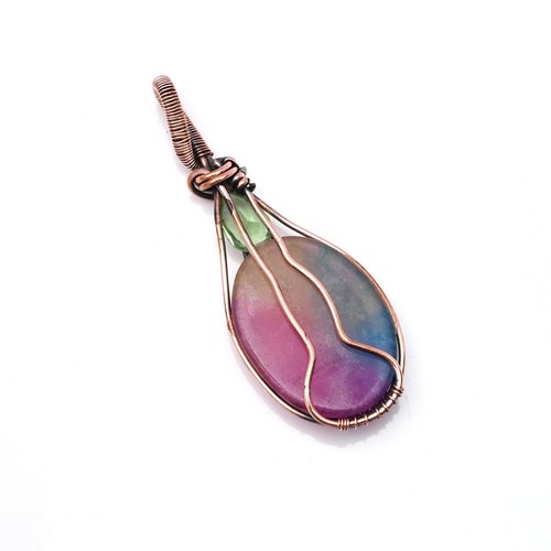 Rainbow Solar Quartz Gemstone Copper Wire Wrapped Handmade Jewelry Pendant 2.10" - Picture 3 of 9