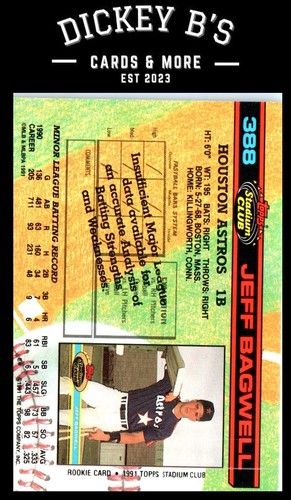 1991 Stadium Club #388 Jeff Bagwell Houston Astros RC - Picture 2 of 2