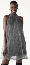 Nine West Dress Womens S Black Silver Lurex Mock Neck Swing mini dress
