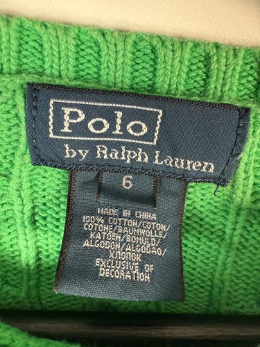 Vtg Polo Ralph Lauren Kids Unisex Crewneck Cable Knit Sweater Green Sz 6 14.5x17 - Picture 2 of 7