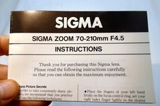 Sigma Manual Focus Lens guide Brochure 70-210mm f4.5 insruction
