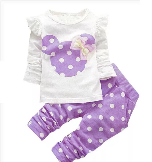 2 PIEZAS Camiseta Prenda para el torso de Minnie Mouse Ni o Peque o Beb Ni a Pantalones Ropa de lunares Conjunto
