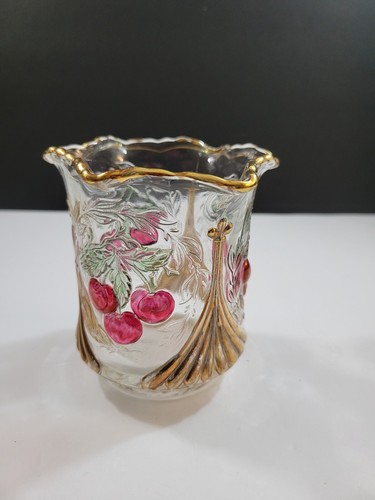 Vtg Clear Pressed Embossed Glass Open Sugar, Creamer, Spoon Set Cherries AS IS - Picture 20 of 23