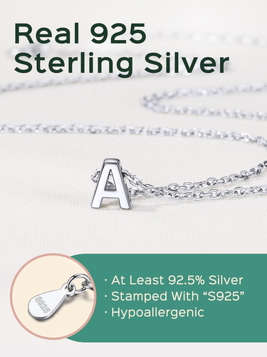 925 Sterling Silver Initial Necklace, Women's Dainty Personalized Letter Pendant - Picture 4 of 38