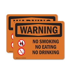  2 Pack No Smoking No Eating No Drinking OSHA Warning Sign Decal Metal Plastic