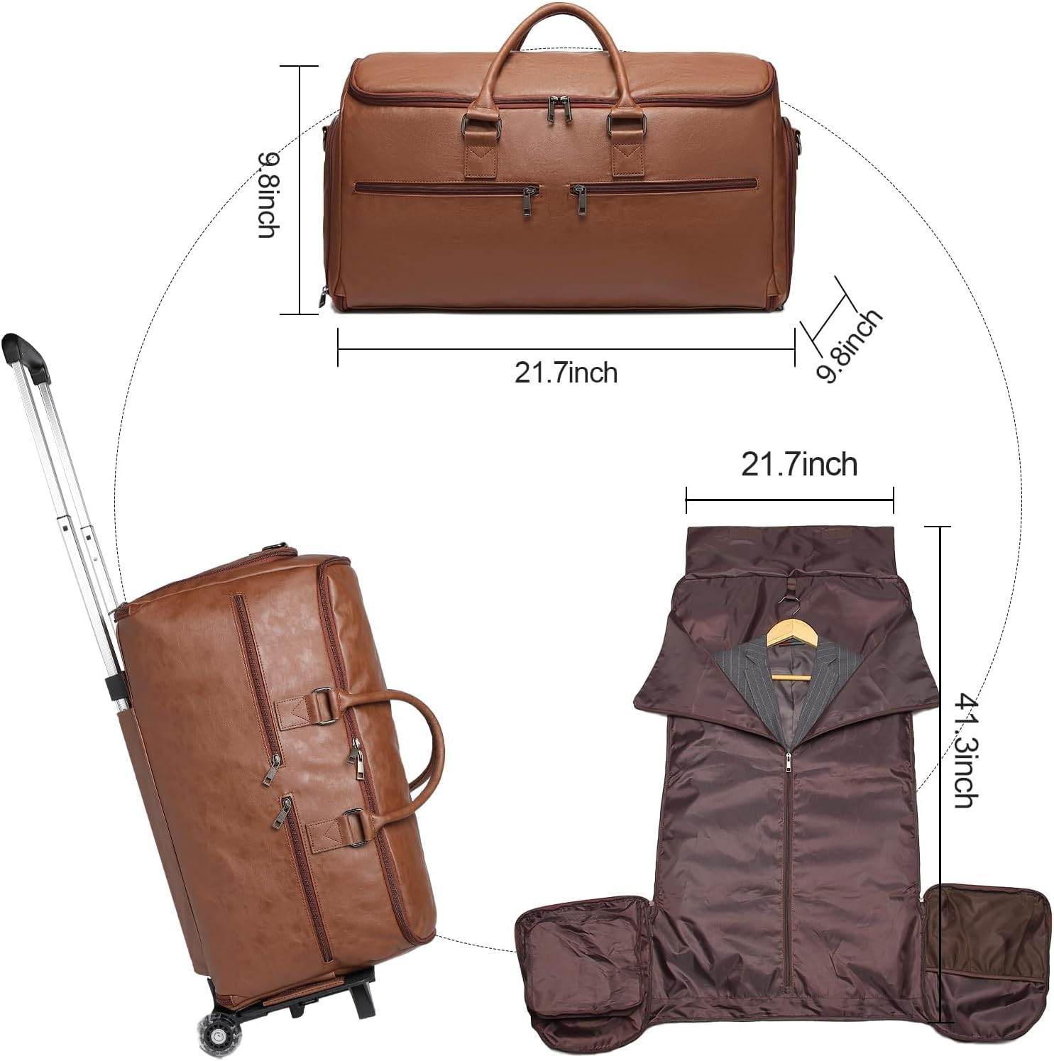 Rolling Garment Bag with Wheels - Overnight Carry on Suitcase with Shoe Compartm